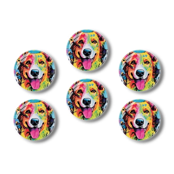 Glass Refrigerator Magnet 6Pcs Magnetic Fridge Sticker,Decor for Kitchen,Whiteboard,Cabinet,Cute Dogs Smiling With Tongues Out
