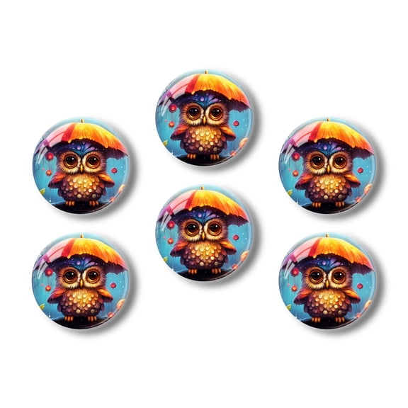 Glass Refrigerator Magnet 6Pcs Magnetic Fridge Sticker,Decor for Kitchen,Whiteboard,Cabinet,Cute Owl Stands Under Umbrella In The Rain