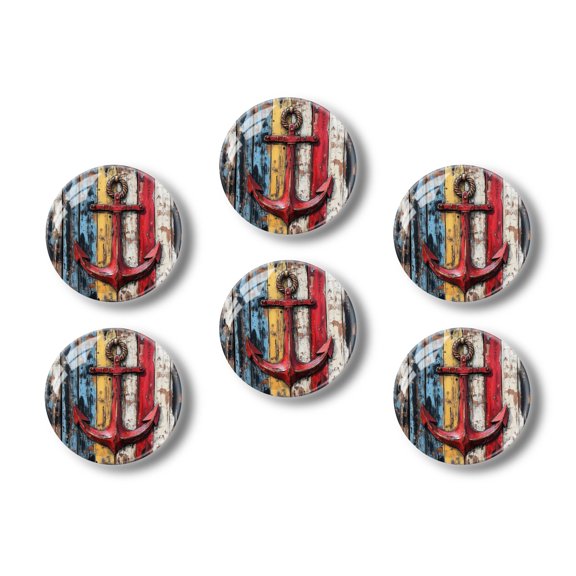 Glass Refrigerator Magnet 6Pcs Magnetic Fridge Sticker,Decor for Kitchen,Whiteboard,Cabinet,Distressed Look Red Anchor On Shabby Chic Background