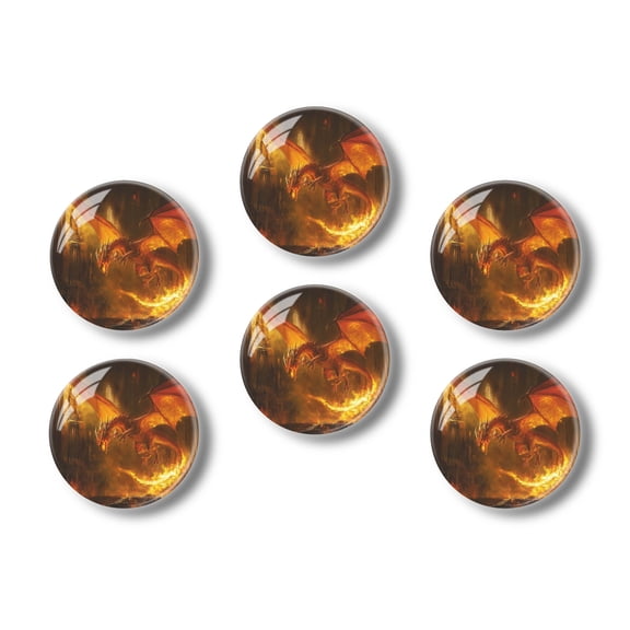 Glass Refrigerator Magnet 6Pcs Magnetic Fridge Sticker,Decor for Kitchen,Whiteboard,Cabinet,Dragon Unleashing Fire Within Castle Walls