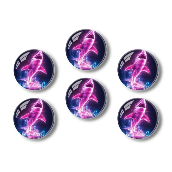 Glass Refrigerator Magnet 6Pcs Magnetic Fridge Sticker,Decor for Kitchen,Whiteboard,Cabinet,Electrifying Pink Shark Artwork