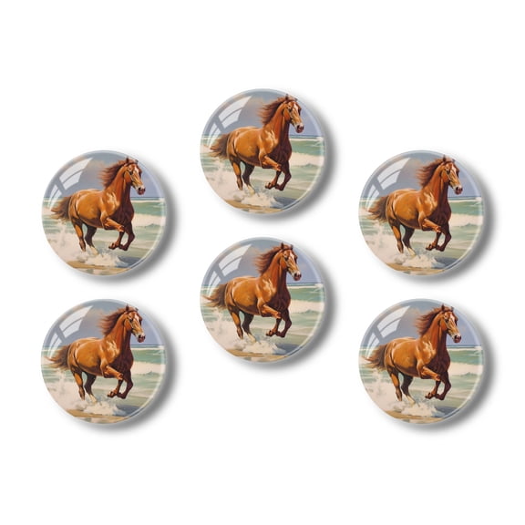 Glass Refrigerator Magnet 6Pcs Magnetic Fridge Sticker,Decor for Kitchen,Whiteboard,Cabinet,Elegant Chestnut Horse Galloping Along The Sandy Beach