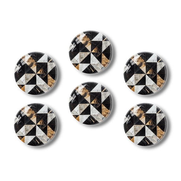 Glass Refrigerator Magnet 6Pcs Magnetic Fridge Sticker,Decor for Kitchen,Whiteboard,Cabinet,Elegant Geometric Marble Tile Pattern