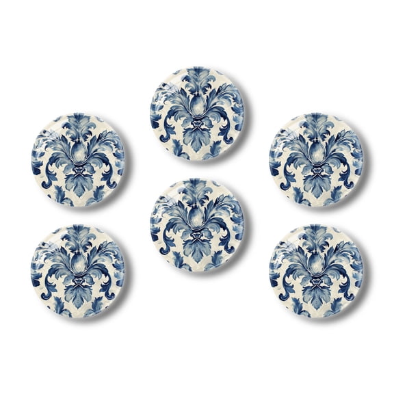 Glass Refrigerator Magnet 6Pcs Magnetic Fridge Sticker,Decor for Kitchen,Whiteboard,Cabinet,Elegant Pattern In Blue And White Masterpiece
