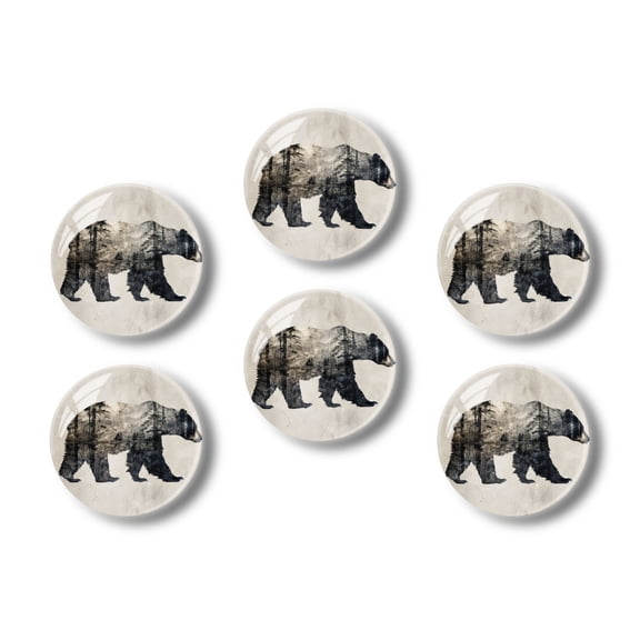 Glass Refrigerator Magnet 6Pcs Magnetic Fridge Sticker,Decor for Kitchen,Whiteboard,Cabinet,Exposure Bear With Silhouette Background