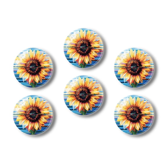 Glass Refrigerator Magnet 6Pcs Magnetic Fridge Sticker,Decor for Kitchen,Whiteboard,Cabinet,Expressionist Style Sunflower With Reflection