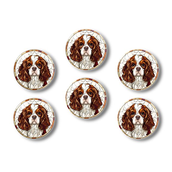 Glass Refrigerator Magnet 6Pcs Magnetic Fridge Sticker,Decor for Kitchen,Whiteboard,Cabinet,Extremely Beautiful King Charles Spaniel