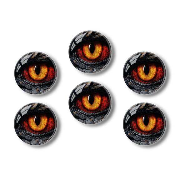 Glass Refrigerator Magnet 6Pcs Magnetic Fridge Sticker,Decor for Kitchen,Whiteboard,Cabinet,Eye Of Angry Dragon With Fiery Red And Yellow Iris