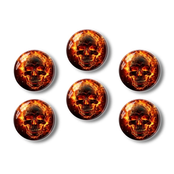 Glass Refrigerator Magnet 6Pcs Magnetic Fridge Sticker,Decor for Kitchen,Whiteboard,Cabinet,Flaming Skull With Fiery Texture And Burning Flames