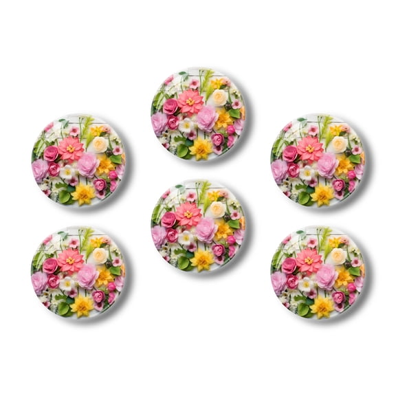 Glass Refrigerator Magnet 6Pcs Magnetic Fridge Sticker,Decor for Kitchen,Whiteboard,Cabinet,Flowers On White Wooden Background