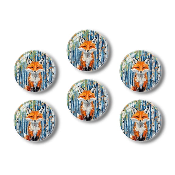 Glass Refrigerator Magnet 6Pcs Magnetic Fridge Sticker,Decor for Kitchen,Whiteboard,Cabinet,Fox Amidst Birch Trees