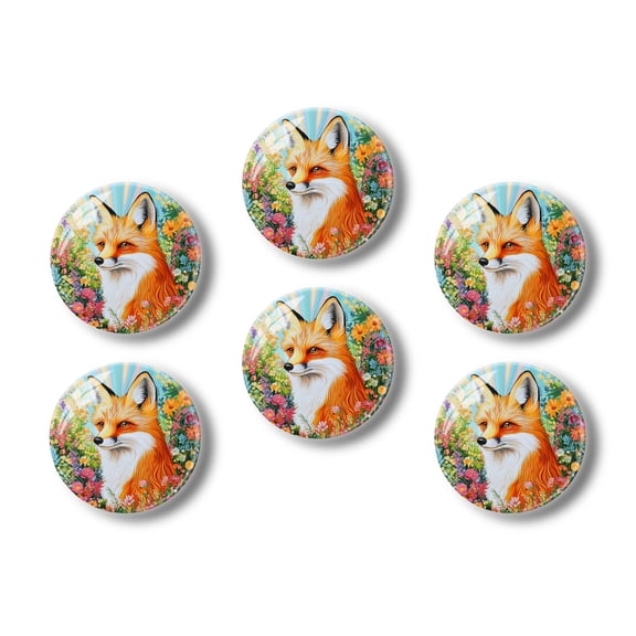 Glass Refrigerator Magnet 6Pcs Magnetic Fridge Sticker,Decor for Kitchen,Whiteboard,Cabinet,Fox In The Shadow Of Flowers
