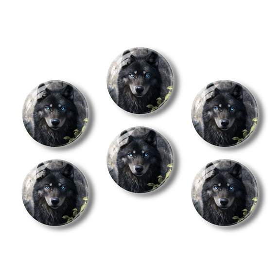 Glass Refrigerator Magnet 6Pcs Magnetic Fridge Sticker,Decor for Kitchen,Whiteboard,Cabinet,Front View Of Portrait Of Black Wolf