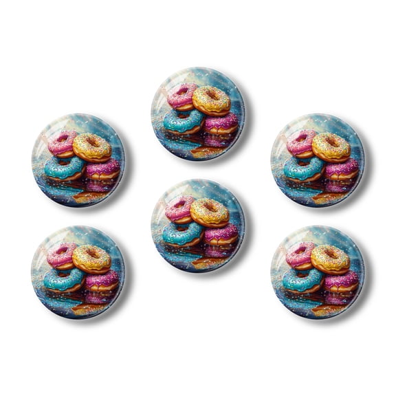 Glass Refrigerator Magnet 6Pcs Magnetic Fridge Sticker,Decor for Kitchen,Whiteboard,Cabinet,Glistening Donuts With Sprinkles