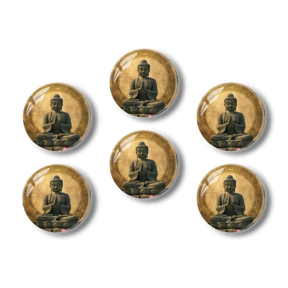 Glass Refrigerator Magnet 6Pcs Magnetic Fridge Sticker,Decor for Kitchen,Whiteboard,Cabinet,Golden Buddha Sitting On Lotus Flower