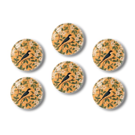 Glass Refrigerator Magnet 6Pcs Magnetic Fridge Sticker,Decor for Kitchen,Whiteboard,Cabinet,Graceful Pattern Of Bird On Jasmine Flower Background