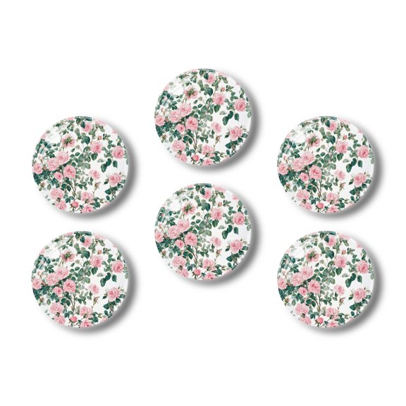 Glass Refrigerator Magnet 6Pcs Magnetic Fridge Sticker,Decor for Kitchen,Whiteboard,Cabinet,Graceful Pink Roses In Timeless Pattern