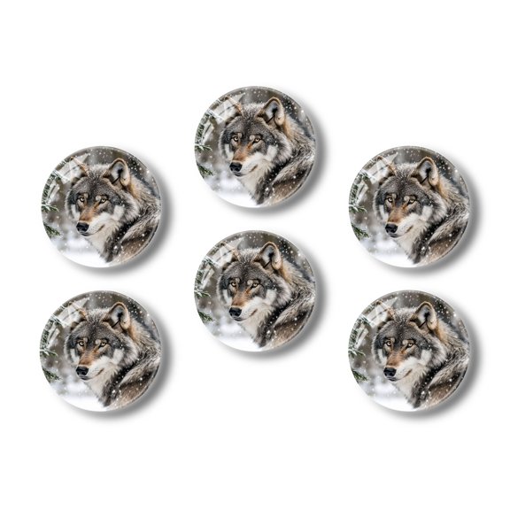Glass Refrigerator Magnet 6Pcs Magnetic Fridge Sticker,Decor for Kitchen,Whiteboard,Cabinet,Grey Wolf With Pine Tree