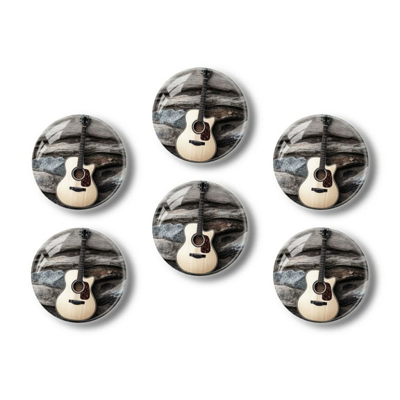 Glass Refrigerator Magnet 6Pcs Magnetic Fridge Sticker,Decor for Kitchen,Whiteboard,Cabinet,Guitar Sitting On Rock Wall
