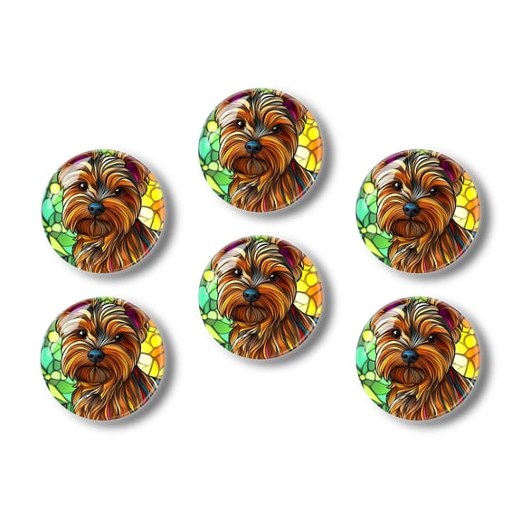 Glass Refrigerator Magnet 6Pcs Magnetic Fridge Sticker,Decor for Kitchen,Whiteboard,Cabinet,Happy Yorkshire Terrier In The Style Of Stained Glass (4)