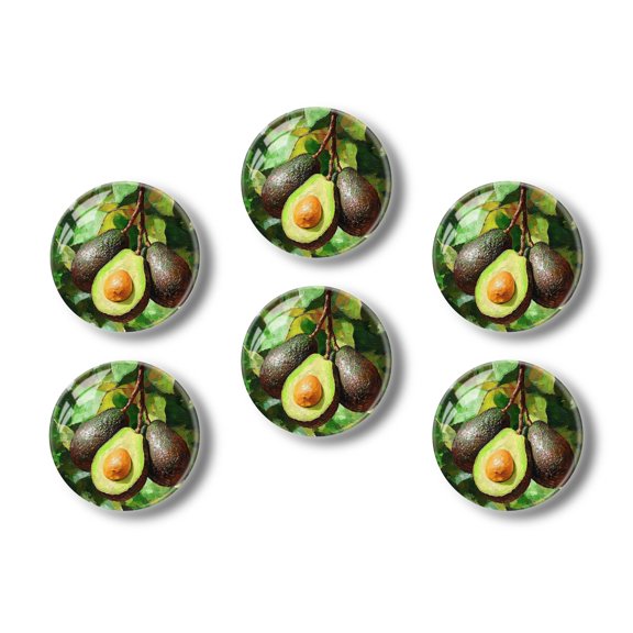 Glass Refrigerator Magnet 6Pcs Magnetic Fridge Sticker,Decor for Kitchen,Whiteboard,Cabinet,Impasto Painted Avocados On Leafy Background