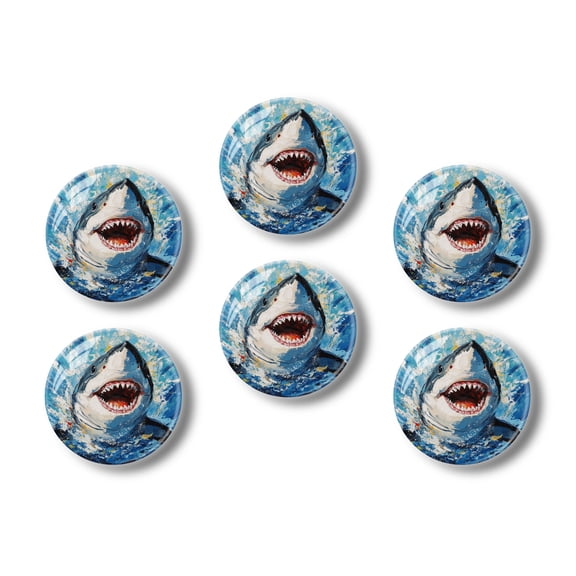 Glass Refrigerator Magnet 6Pcs Magnetic Fridge Sticker,Decor for Kitchen,Whiteboard,Cabinet,Impasto Painted Great White Shark'S Close Up