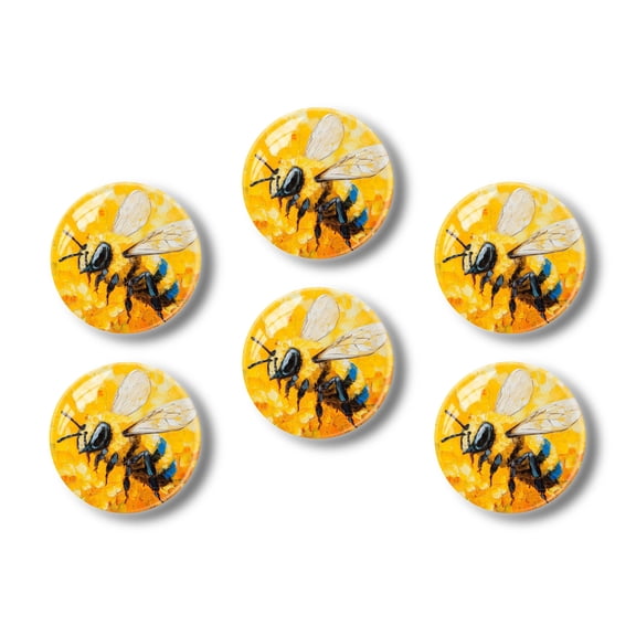 Glass Refrigerator Magnet 6Pcs Magnetic Fridge Sticker,Decor for Kitchen,Whiteboard,Cabinet,Impasto Style Bee Art