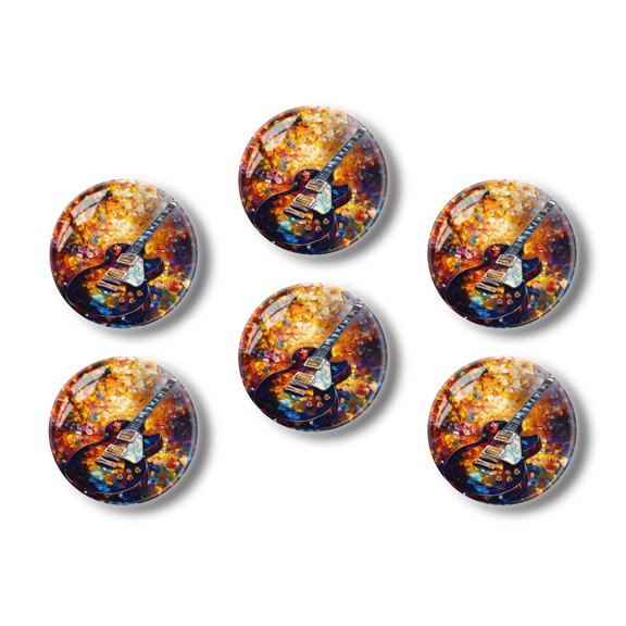 Glass Refrigerator Magnet 6Pcs Magnetic Fridge Sticker,Decor for Kitchen,Whiteboard,Cabinet,Impasto Style Electric Guitar Art