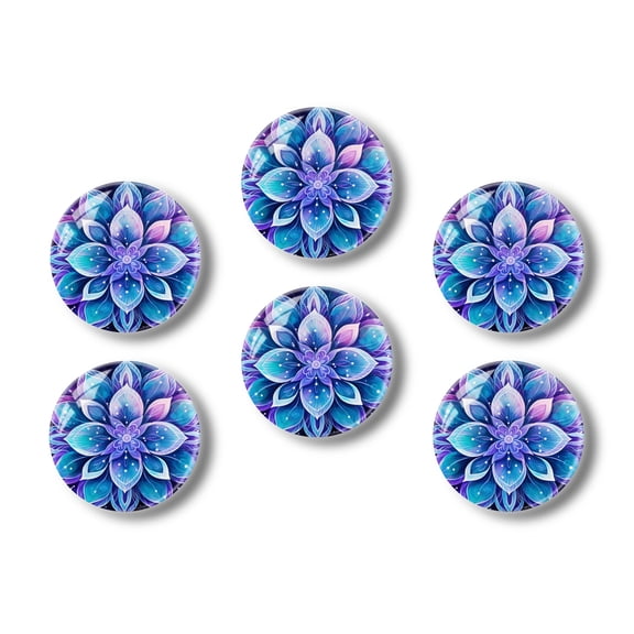 Glass Refrigerator Magnet 6Pcs Magnetic Fridge Sticker,Decor for Kitchen,Whiteboard,Cabinet,Intricate Mandala Design With Purple And Blue Hues