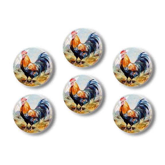 Glass Refrigerator Magnet 6Pcs Magnetic Fridge Sticker,Decor for Kitchen,Whiteboard,Cabinet,Large Brightly Colored Rooster Was Standing In The Field