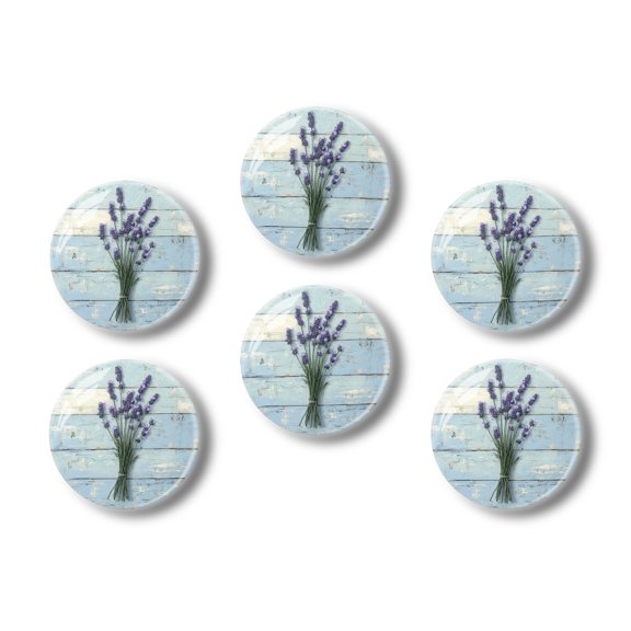 Glass Refrigerator Magnet 6Pcs Magnetic Fridge Sticker,Decor for Kitchen,Whiteboard,Cabinet,Lavender On Shabby Chic Wood