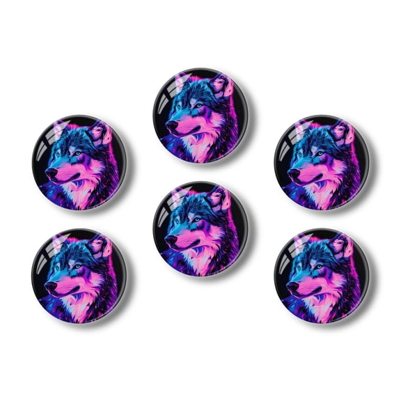 Glass Refrigerator Magnet 6Pcs Magnetic Fridge Sticker,Decor for Kitchen,Whiteboard,Cabinet,Luminescent Wolf With Mysterious Aura