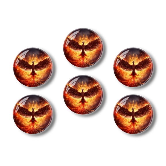 Glass Refrigerator Magnet 6Pcs Magnetic Fridge Sticker,Decor for Kitchen,Whiteboard,Cabinet,Majestic Phoenix Rising From The Ashes