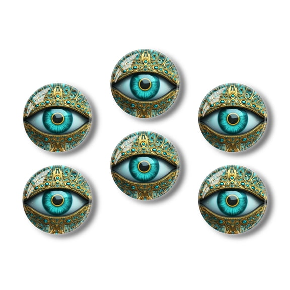 Glass Refrigerator Magnet 6Pcs Magnetic Fridge Sticker,Decor for Kitchen,Whiteboard,Cabinet,Mandala Of Eye With Blue