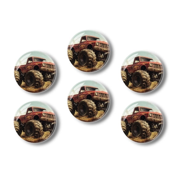 Glass Refrigerator Magnet 6Pcs Magnetic Fridge Sticker,Decor for Kitchen,Whiteboard,Cabinet,Monster Truck In The Style Of American Golden Age Poster