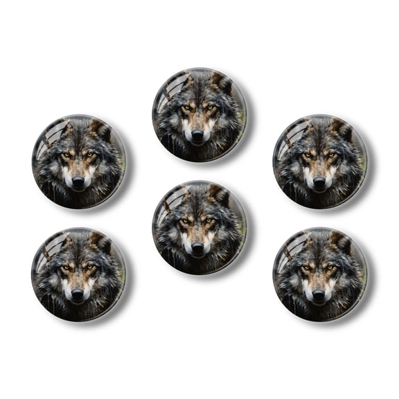 Glass Refrigerator Magnet 6Pcs Magnetic Fridge Sticker,Decor for Kitchen,Whiteboard,Cabinet,Oil Painting Of Angry Wolf With Beautiful Eyes