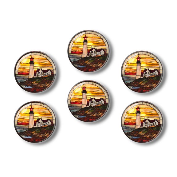 Glass Refrigerator Magnet 6Pcs Magnetic Fridge Sticker,Decor for Kitchen,Whiteboard,Cabinet,Oregon Lighthouse At Sunset