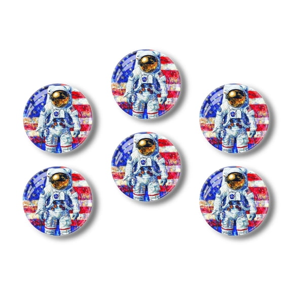 Glass Refrigerator Magnet 6Pcs Magnetic Fridge Sticker,Decor for Kitchen,Whiteboard,Cabinet,Patrioticspacey Usa Flag Astronaut Design