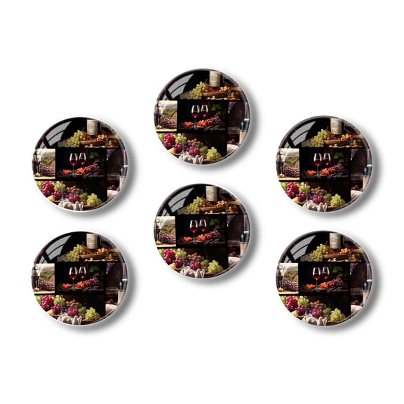 Glass Refrigerator Magnet 6Pcs Magnetic Fridge Sticker,Decor for Kitchen,Whiteboard,Cabinet,Photograph Of Grapes And Wine