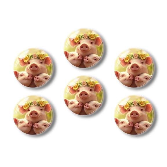 Glass Refrigerator Magnet 6Pcs Magnetic Fridge Sticker,Decor for Kitchen,Whiteboard,Cabinet,Pig With Two Baby Pigs