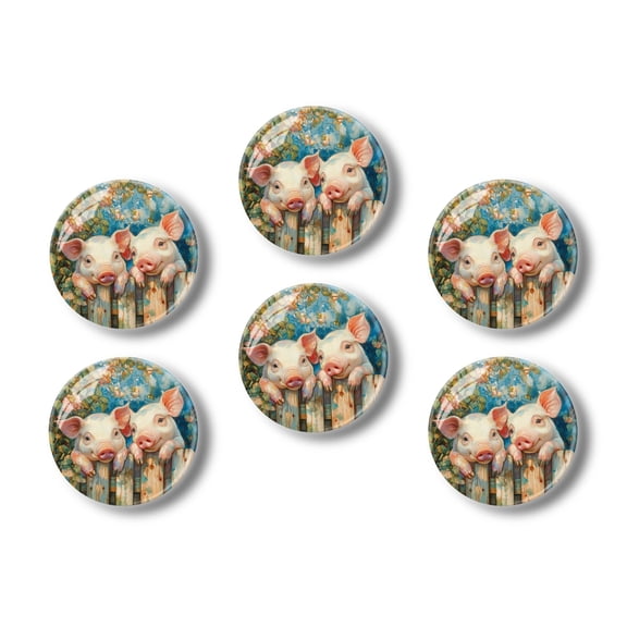 Glass Refrigerator Magnet 6Pcs Magnetic Fridge Sticker,Decor for Kitchen,Whiteboard,Cabinet,Piglets With Curious Eyes And Flower Backdrop