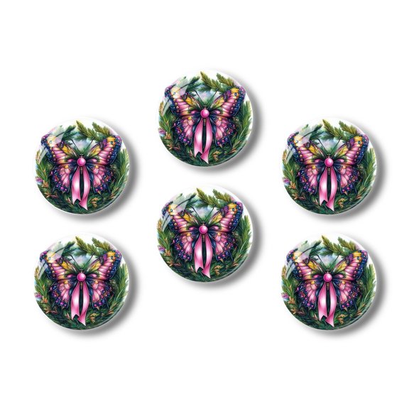 Glass Refrigerator Magnet 6Pcs Magnetic Fridge Sticker,Decor for Kitchen,Whiteboard,Cabinet,Pink Ribbon On The Outside Of Elegant