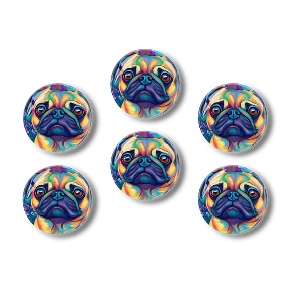 Glass Refrigerator Magnet 6Pcs Magnetic Fridge Sticker,Decor for Kitchen,Whiteboard,Cabinet,Pug Dog In The Style Of Lisa Frank