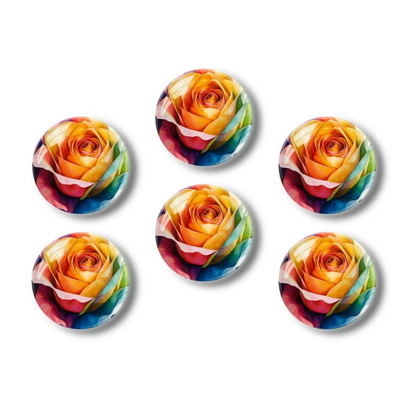 Glass Refrigerator Magnet 6Pcs Magnetic Fridge Sticker,Decor for Kitchen,Whiteboard,Cabinet,Rainbow Toned Rose In Full Bloom