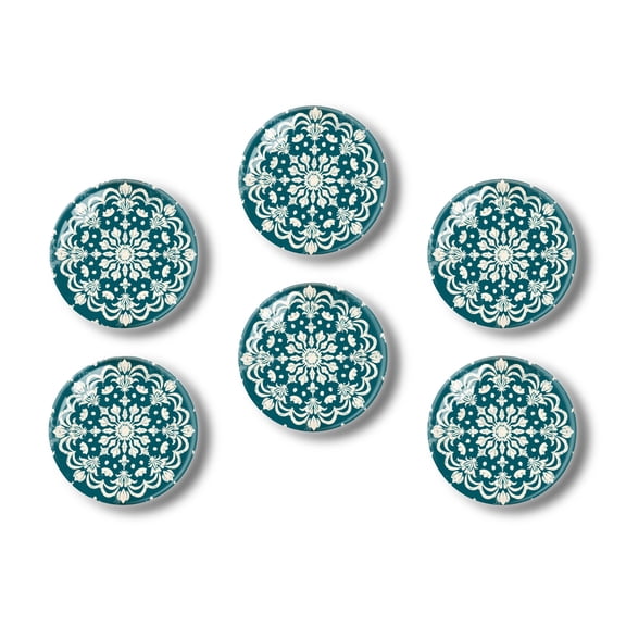 Glass Refrigerator Magnet 6Pcs Magnetic Fridge Sticker,Decor for Kitchen,Whiteboard,Cabinet,Retro Teal And White Damask Pattern On Grunge Backgroun