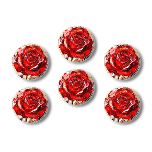 Glass Refrigerator Magnet 6Pcs Magnetic Fridge Sticker,Decor for Kitchen,Whiteboard,Cabinet,Richly Textured Red Rose