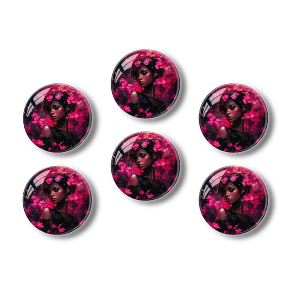 Glass Refrigerator Magnet 6Pcs Magnetic Fridge Sticker,Decor for Kitchen,Whiteboard,Cabinet,Romantic Spring Pink Floral Roses Colorful Design
