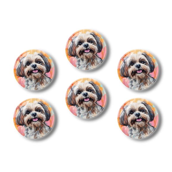 Glass Refrigerator Magnet 6Pcs Magnetic Fridge Sticker,Decor for Kitchen,Whiteboard,Cabinet,Shih Tzu Dog With Happy Expression