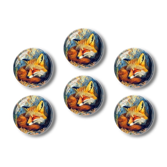 Glass Refrigerator Magnet 6Pcs Magnetic Fridge Sticker,Decor for Kitchen,Whiteboard,Cabinet,Sleeping Fox Art In Impressionist Styl