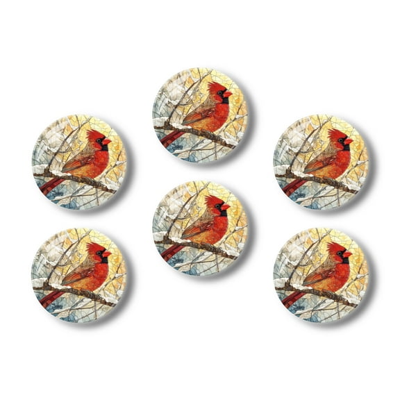 Glass Refrigerator Magnet 6Pcs Magnetic Fridge Sticker,Decor for Kitchen,Whiteboard,Cabinet,Stained Glass Effect Cardinal On Snowy Branch